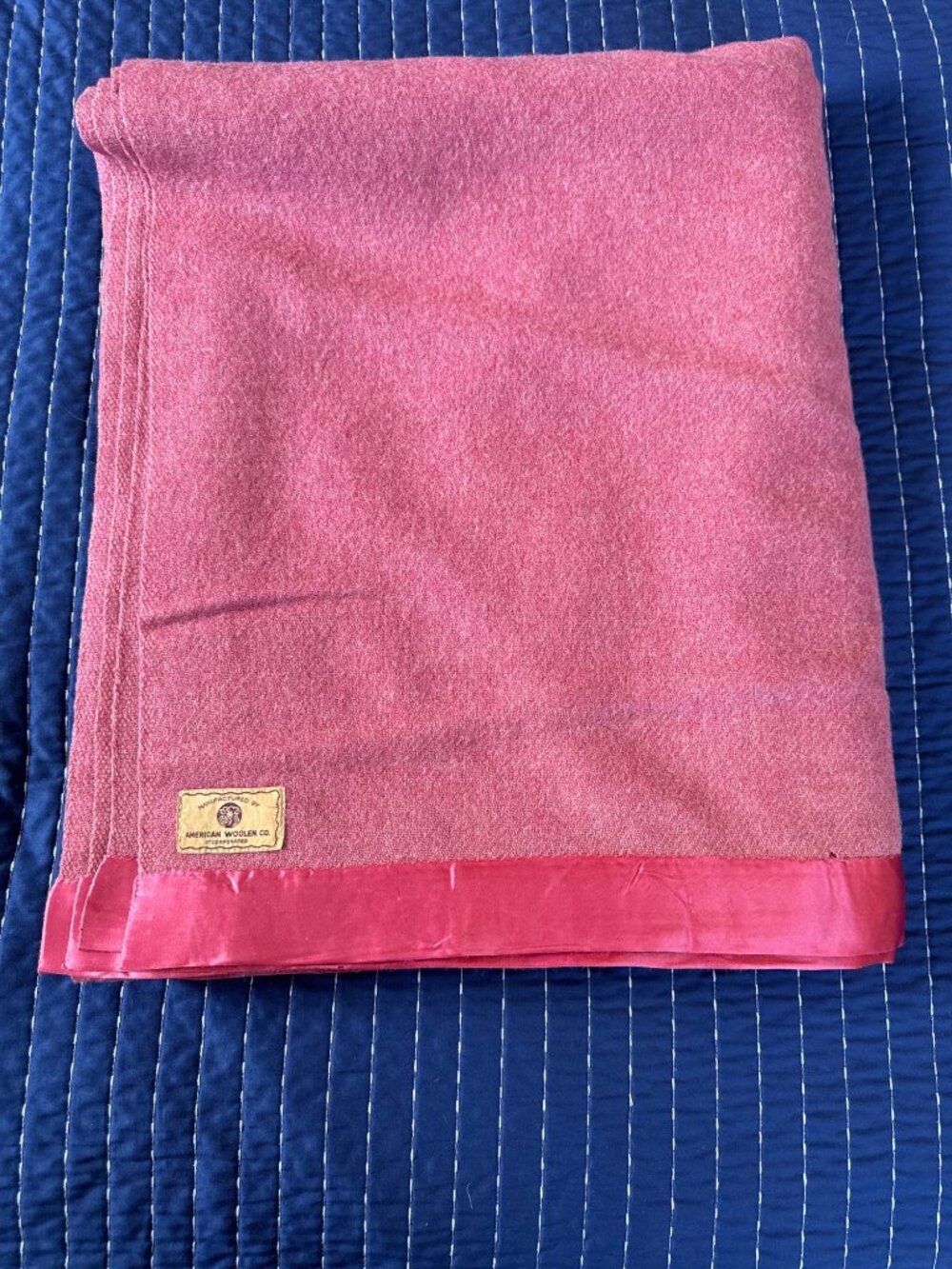 Vintage American Woolen Co. Pink Wool Blanket with Lace Trim 88” x 72”